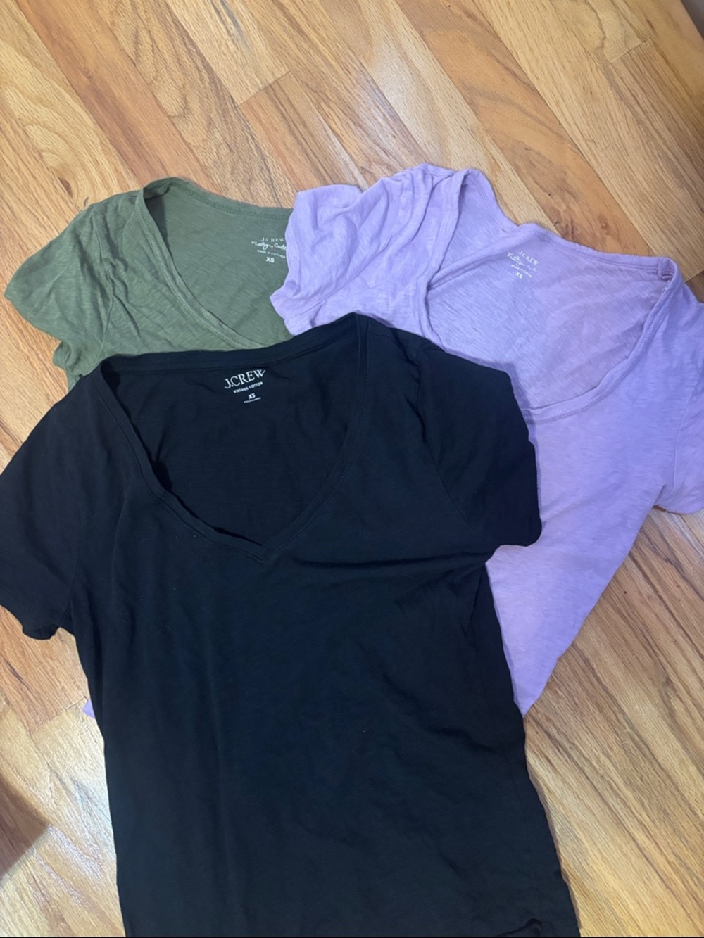 J. Crew Short Sleeve Tee Trio - Black, Lavender, Olive BUNDLE